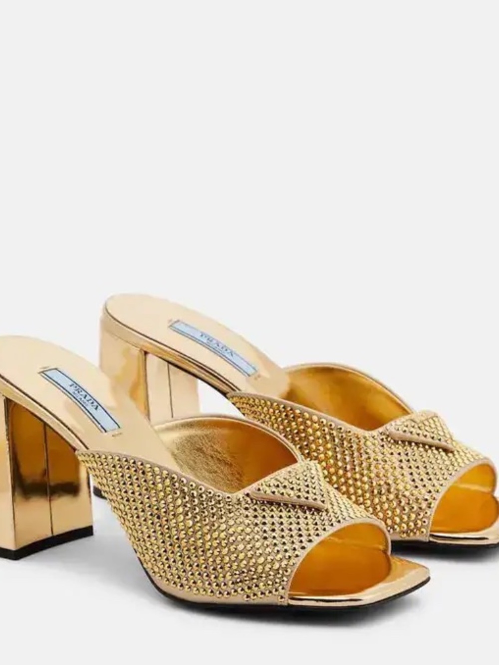 Prada Triangle Logo Gold Embellished Heels Shoes size 37.5 - Picture 6 of 6